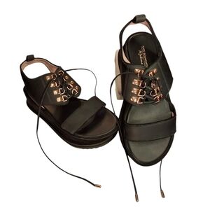 Matisse x Kate Bosworth "Dawn" Black Lace-Up Platform Sandals Women Size 8.5
